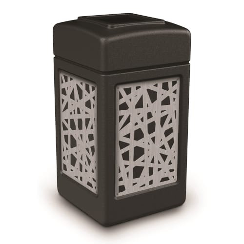 Commercial Zone® 42 Gallon Open Top Black Waste Receptacle with Intermingle Stainless Steel Design
